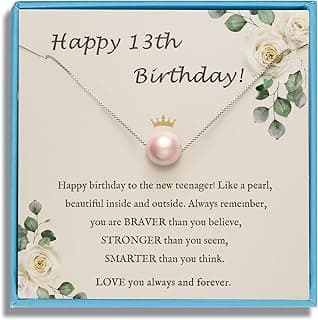 Sereney Sterling Silver Birthday Gifts for Girls Women, Pearl Necklace as 7 9 10 11 13 15 16 18 21 30 40 50 60 Year Old Birthday Gifts, Single Pearl Necklace as Bday Gifts for Friends