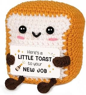 A Little Toast to Your New Job - Mini Handmade Crochet Toast, Funny New Job Gifts for Women Men, Best Farewell Gifts for Coworkers Friends, Good Luck Gift New Beginnings