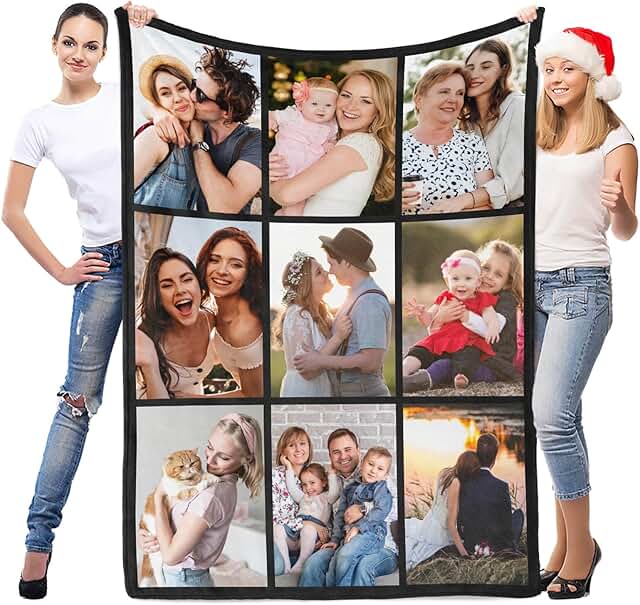inkArts Custom Blanket with Photo, Personalized Blanket, Customized Photo Blankets, Customizable Picture Blankets, Anniversary Photo Gifts for Women Men Her Him, Mothers Day Blanket Gifts for Mom