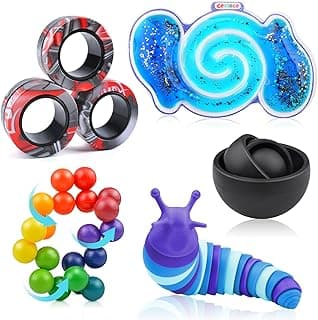Cevioce 5Pcs Fidget Toys Adults Pack,Valentine Day Gifts for Teens Boys Girls,Autism Sensory Toys with Fidget Spinner Slug Magnetic Rings,Squishy Fidget Toys ADHD Stress Relief