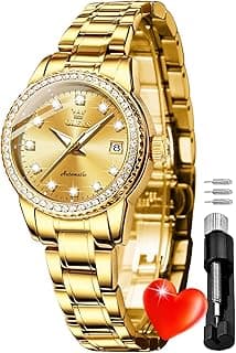OLEVS Womens Diamond Watches Automatic Mechanical Gold Luxury Dress Ladies Self Winding Original Stainless Steel Wrist Watch