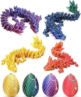 4 Pcs Mini 3D Printed Dragon Eggs with Dragons Inside, Articulated Crystal Dragon Easter Dinosaur Fillers Egg, Easter Basket Stuffers, Kid Easter Decorations for Girls Boys(MINI-YS)