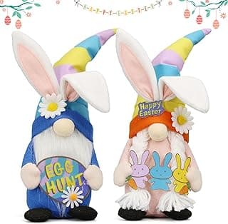 Lovinland Easter Decorations - Bunny Gnomes Decor for Home, Indoor, Tiered Tray, Office, Desk - Spring Rabbit Stuffed Centerpiece Table - Easter Basket Stuffers Essentials for Women - Gnome Gifts