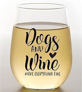 COOL AF Dog Mom Gifts – Funny Wine Glass ‘Dogs and Wine Make Everything Fine’ – Dog Lover Gift for Women, Pet Owner Present, Birthday or Christmas Wine Glass for Women Who Love Dogs