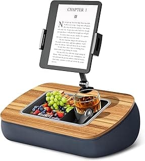Tablet Pillow Stand for Lap Use,Adjustable iPad Holder with Snack Bowl,360° Rotating Clip for 4.7-13" Kindle,Phone,Tablet.Ideal for Hands-Free Reading and Relaxation on Bed,Couch,Recliner,Gray