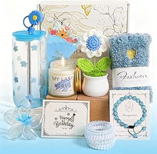 Happy Birthday Gifts for Teen Girls, Unique Gift Baskets for Women, Her, Self Care Thank You Get Well Easter Mother Day Present Set, 14pcs Cute Teenage Box for Friend Mom Sister Coworker (Blue)