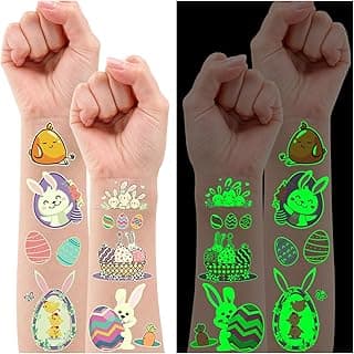 Partywind 132 PCS (12 Sheets) Luminous Easter Temporary Tattoos for Kids Basket Stuffers, Glow Easter Decorations Party Favors Supplies Essentials, Easter Games for Toddlers Boys Girls