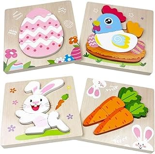 Anditoy 4 Pack Easter Wooden Puzzles Toys for Kids Toddlers Easter Basket Stuffers Gifts Party Favors