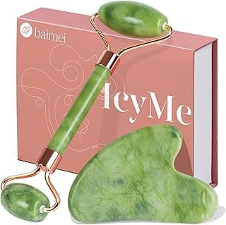 BAIMEI IcyMe Gua Sha & Jade Roller Facial Tools Face Roller and Gua Sha Set for Puffiness and Redness Reducing Skin Care Routine, Self Care Gift for Men Women - Green