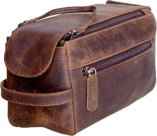 KomalC Premium Buffalo Leather Toiletry Bag for Men & Women With Water resistant Lining, Grooming Travel Pouch, Unisex Wash Bag for Toiletries, Gifts for Men and Women