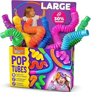 Nutty Toys Pop Tubes - Large 8-Pack Sensory Toys - Creative STEM Learning for Kids & Toddlers - Connect & Pop! Top ADHD Autism Fidget 2026, Best Boy & Girl Easter Basket Stuffers Gifts Idea