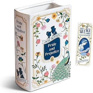 H&H Pride and Prejudice Book Vase for Flowers + Bookmark - Large Ceramic Book Planter Pot - Jane Austen Bookish Decor - Pride and Prejudice Gifts - Bookshelf Vase for Flowers - 2025 Edition