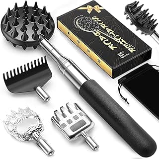 TUKUOS Telescoping Back Scratcher with 5 Detachable Scratching Heads, Rubber Handles, Anniversary Birthday Gifts for Men Women Back Scratcher for Men/Dad/Women/Adults