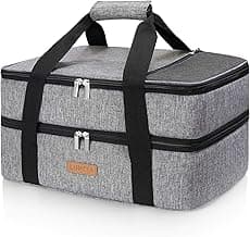 LUNCIA Insulated Double Decker Casserole Carrier, Lasagna Lugger Tote Keeps Food Hot or Cold, Thermal Lunch Bag for Potluck Parties, Picnic and Cookouts, Fits 9" x 13" Baking Dish, Grey