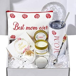 Mothers Day Gifts for Mom, Elegant Rose Gift Basket for Women, Birthday Gifts for Mom from Daughter Son Husband Family, Coffee Mug Glass Drinking Set, Mother's Day, Mom Gift Box
