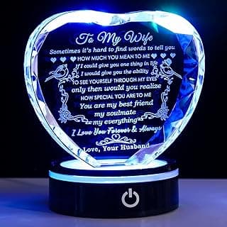 YWHL Gifts for Wife with Colorful LED Base Romantic Wedding Anniversary I Love You Gifts for Her Best Wife Birthday Gift Ideas to My Wife Crystal Keepsakes Presents from Husband