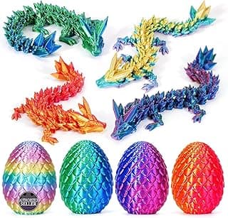 TBOLINE 4PCS 3D Printed Dragon Egg, Prefilled Easter Eggs Filled with Toys, Easter Basket Stuffers for Kids Egg Hunt Filler, 3D-Printer Dragon Animals Fidget Toys Small Dinosaur Eggs for Kids Boys