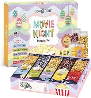 Easter Basket Stuffers Movie Night Popcorn Gift Set, Gourmet Popcorn Seasoning Variety Pack and Kernels, 3 Color Kernels and 5 Flavorings, Non-GMO, Gluten Free, Family Easter Gifts For Teens, Kids, Adults, 10 Pack