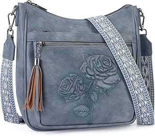 Crossbody Bags for Women Trendy Vegan Leather Hobo Purses Embossed Shoulder Handbag Lightweight Travel Purse