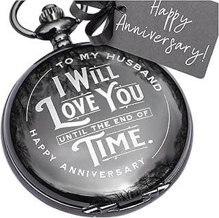 Red Dot Laser Engraving Anniversary Pocket Watch for Husband - Engraved Silver Stainless Steel - Meaningful Keepsake - Boxed and Ready to Give