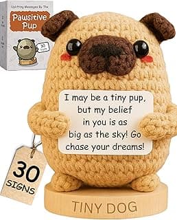 Dog lover Gifts for Women - Handmade Positive Crochet Animal with 30 Uplifting Signs from Your Best Friend - Funny Birthday Gifts for Dog Mom, Cute Present Idea for Christmas, Small Stocking Stuffers