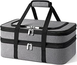 Double Insulated Casserole Carrier - Portable Casserole Carriers for Hot or Cold Food Lunch Tote Warmer or Cooler Bag for Potluck Parties Picnic Cookouts, Fits 9" x 13" Baking Dish - Grey