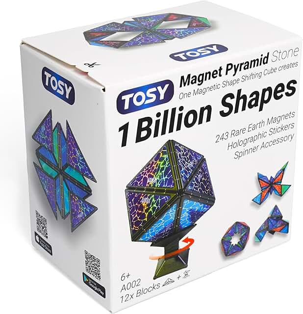 TOSY Magnet Pyramid Stone - 1 Cube Transforms into 1 Billion Shapes, 243 Rare Earth Magnets, Holographic Design, Spinner Accessory, Fidget/Puzzle/Sensory/STEAM Toy, Gift for Valentine Easter Birthday