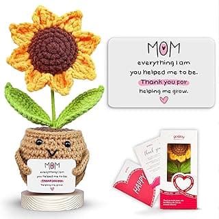 Gossby Gift for Mom from Daughter, Son, Kids - Mother's Day Basket Stuffers - Thank You MOM Sunflower Crochet - Christmas, Birthday Gift Idea for Mama - Knitted Crochet Doll with Sentimental Message