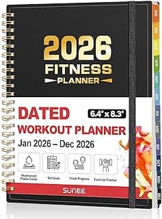 2026 Fitness Workout Journal Planner for Women & Men, JAN 2026 - DEC 2026 Exercise Planner, 6.4" x 8.3" Workout Calendar Journal Essentials Gift for Goals, Tracking, Gifts with PVC Plastic Cover,Black