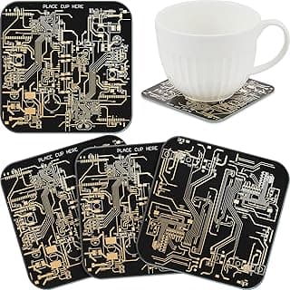 Nuenen 4 Pcs Circuit Board Coasters for Drinks PCB Coasters Immersion Gold Circuit Board PCB Design Engineer It Gift for Party Bar Office Geek Nerd Engineer Dad Gift Men(Classic Style,Black)