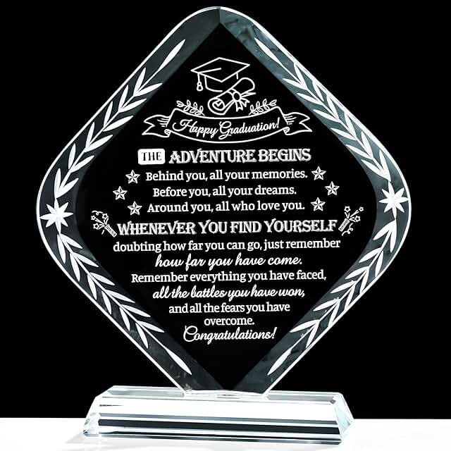 Movdyka Graduation Gifts for Women Men, Crystal Engraved Plaque, High School College Graduation Gift for Her Him Class of 2026 Graduate Ideas for Girls Daughter Friends (Rhombus)