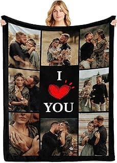 Personalized Mothers Day 2026 Gifts for Mom Wife from Daughter Son Husband, Custom Couples Blanket with Photos, Customized Photo Blanket I Love You Valentines Birthday Gifts for Wife Husband Him/Her