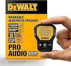 DEWALT Wearable Bluetooth Speaker (Updated Version), Clip-On Wireless Jobsite Pro Water-Resistant Portable Speaker (Non-Magnetic), Built-in Mic for Hands-Free Music/Calls, Bluetooth Speaker (Yellow)