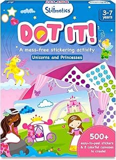 Skillmatics Dot It Sticker Art - Unicorns & Princesses, Easter Basket Stuffers, Mess-Free Fun for Kids, 500+ Stickers, Craft Kits, DIY Scrapbooking Activity, Gifts for Girls & Boys Ages 3, 4, 5, 6, 7