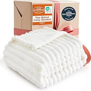 Bedsure GentleSoft White Throw Blanket for Couch - Soft Cozy Blankets for Women, Fleece Throws for Girls, Birthday Gifts for Women Her, Room Home Boho Spring Decor, Off White, 50x60 Inches