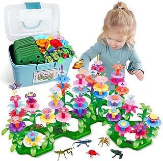 Birthday Toys Gifts for 2 3 4 5 6 Years Old Toddler Girls Boys, 156 PCS Insect Flower Garden Building Educational STEM Pretend Play Gardening Set,Easter Basket Stuffers Gifts for Preschool Kids Age 2+