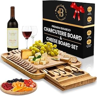 Charcuterie Boards Gift Set - Bamboo Cheese Board Set Charcuterie Tray & Serving Platter for Hosting & Entertaining, Wooden Cheese Platter, Kitchen Gifts for Women, Gifts for Home, Wedding & Birthday