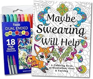 Maybe Swearing Will Help Adult Coloring Book Set - for Adults Relaxation with Markers in a Case - Motivational Swear Word Anxiety Relief - Color Cuss & Laugh Your Way to Less Stress