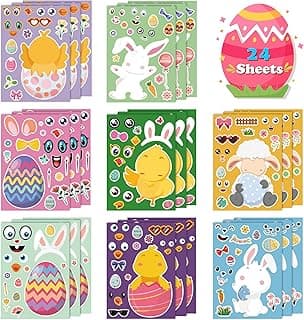 OHOME Easter Basket Stuffers for Kids - DIY Happy Egg Bunny Sticker Crafts Stickers for Toddlers,Kids Easter Gifts Decor Treats Games Toys Activities Party Favor Supplies(24 Sheets)