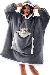 JOYWOO Wearable Blanket Hoodie, Birthday Gifts for Women Men Mom, Oversized Hooded Blanket for Adult, Cozy Fuzzy Sherpa Sweatshirt Blanket with Giant Pocket,Grey
