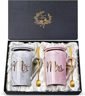 Biching Wedding Gifts for Couples 2026, Couple Gift for Anniversary - 14oz Ceramic Marble Mr and Mrs Mugs Set, Present for Bridal Shower Engagement Bride and Groom, with Greeting Card, Luxury Gift Box