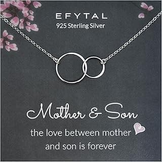EFYTAL First Mothers Day Gift for New Mom, Gold Plated or Sterling Silver 2 Circle Necklace, Mom Necklace for Women, Mother Son Gifts