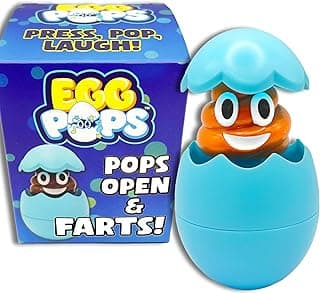 Egg Pops Farting Toy – Pops Up & Farts, Easter Basket Stuffers for Teens & Kids, Interactive Poop Character in Egg Shell, Silly Novelty Gag Gift for Boys & Girls, Easter Toys Essentials (Blue)