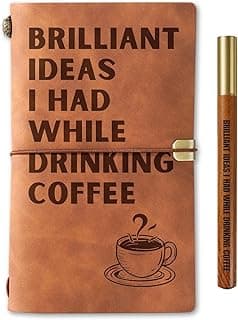 InnoBeta Coffee gifts Leather Journal Notebook with Pen, for Coffee Lovers, Men, Women on Birthday, Refillable Sketchbook, Travel Diary, Lined Planner, 7x5 Inches, Brown