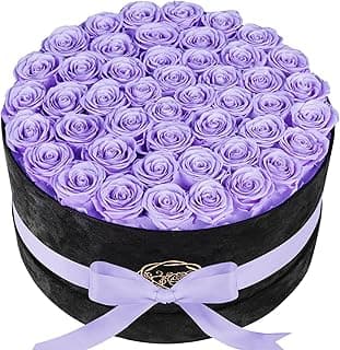 Prifroti 47 Flowers in a Luxury Suede Box, Birthday Gifts for Women, Preserved Flowers, Mothers Day Roses Gift for Mom, Lilac
