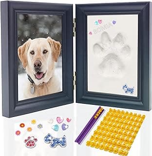 MYPAWLETS Dog or Cat Paw Print Kit with Trinkets,Pet paw Print Impression kit with 2 Clay,Wooden Dog Picture Frame,Personalized Gift Keepsake for Pet Lovers-Black