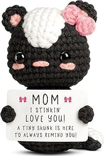 Crochet Skunk Birthday Gift for Mom, Gandma, Mother in Law – Cute Knitted Decor with Love Message Card – Mother’s Day, Funny Easter Basket Stuffers, Just Because Gift from Daughter or Son