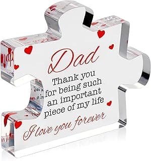 Fathers Day Dad Birthday Gift - Engraved Acrylic Block Puzzle Gifts for Dad 3.35 x 2.76 inch - Cool Father's Day Presents from Daughter, Son, Mom - Heartwarming Men Birthday Gift, Ideas