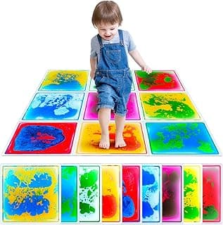 Sensory Floor Tiles: Liquid Play Mats Sensory Pads for Kids Toddlers, 9PCS Autism Sensory Toys, 12"x12" Lava Tiles for Dancing Learning, Special Education Classroom Must Haves, Gross Motor Development