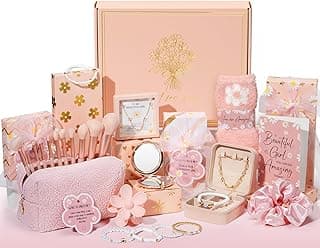 Easter Basket Gifts for Tween & Teen Girls, 8 PCS Birthday Gift Teenage Girl Gifts Trendy Stuff w/Fun Task Tag Makeup Brushes & Bag, Empower Positive Wrapped Gift Prefilled Stuffers for Daughter Niece